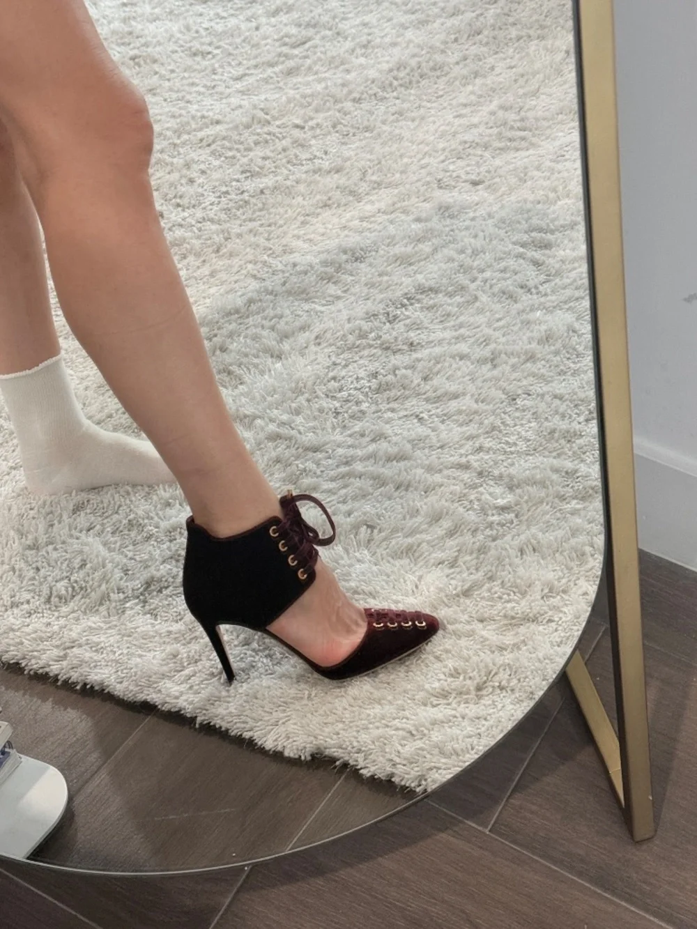 Jimmy Choo burgundy velvet lace-up d’Orsay ankle-cuff pumps. I used it 1 time!